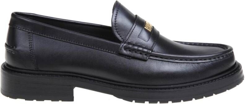 Moschino Zwarte leren loafers met metalen logo Black Heren