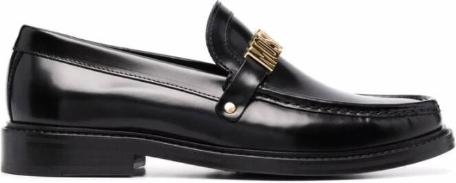 Moschino Zwarte leren logo loafers Black Heren