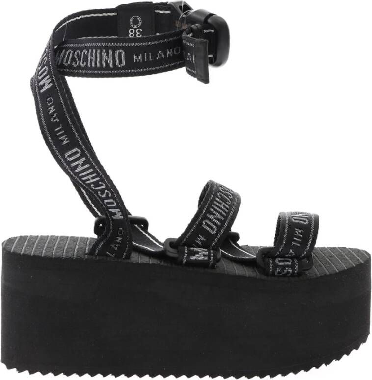 Moschino Zwarte Ribbon Plateau Sandaal Black Dames