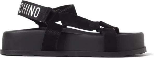 Moschino Zwarte Sandaal met Logoprint en Plateauzool