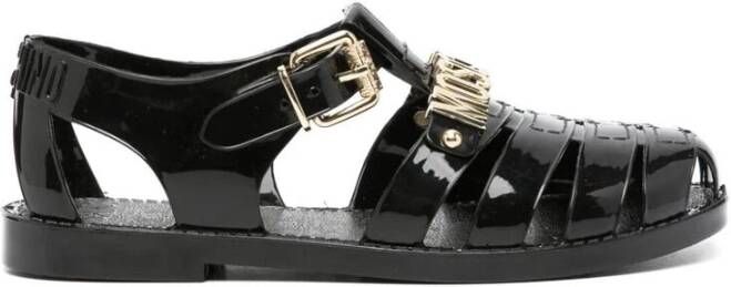 Moschino Zwarte Schoenen van Kunstleer met Goudkleurig Logo Black Dames