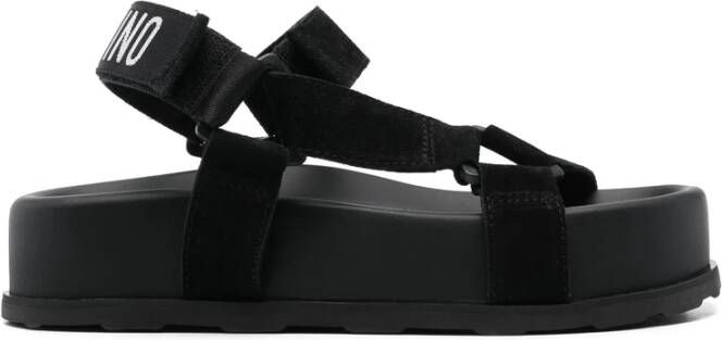 Moschino Zwarte Touch-Strap Flatform Schoenen