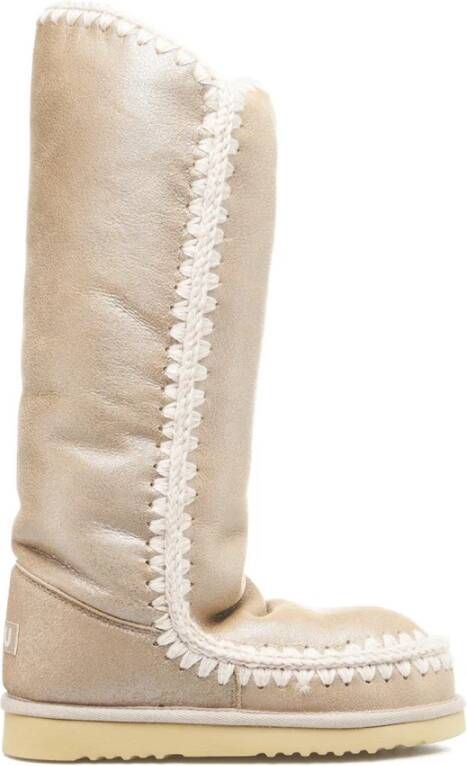 Mou Beige Gehaakte Schapenvachtlaarzen Beige Dames - Foto 8