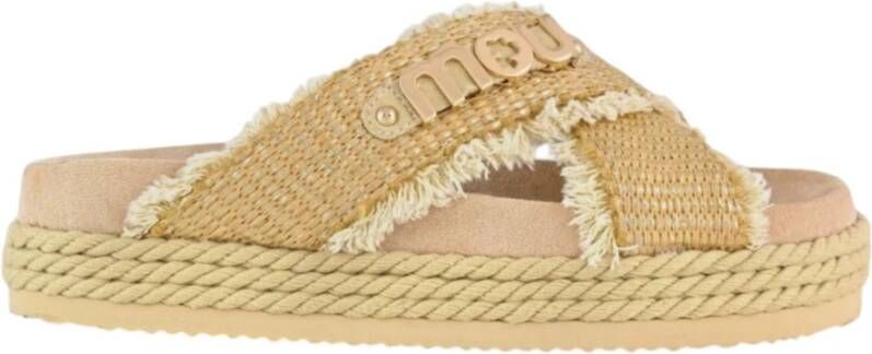 Mou Beige Criss-Cross Rope Raffia Sandalen