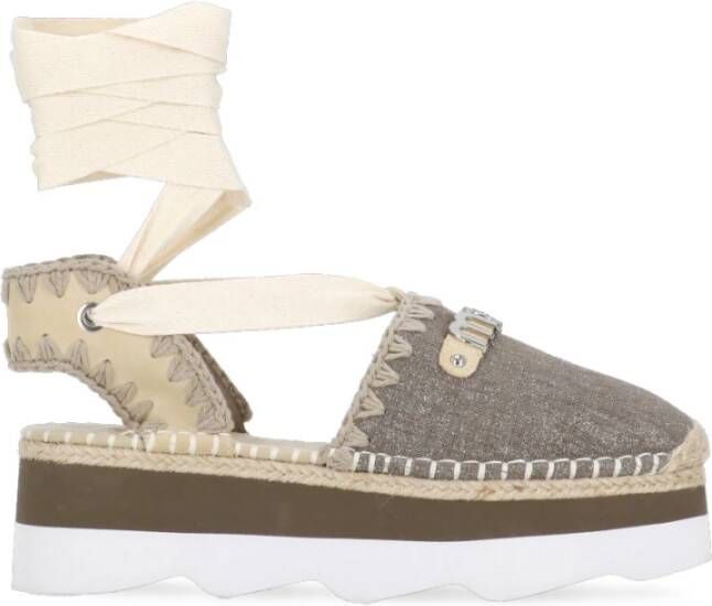 Mou Beige Glitter Sandalen met Enkelveters Beige Dames