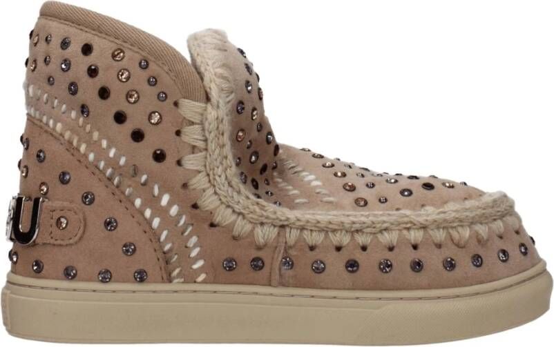 Mou Beige Leren Enkellaarzen met Bont