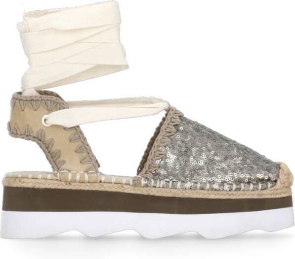 Mou Beige Sandalen met Pailletten en Vetersluiting