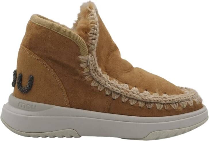 Mou Beige Sheepskin Jogger Laarzen met Gehaakte Details