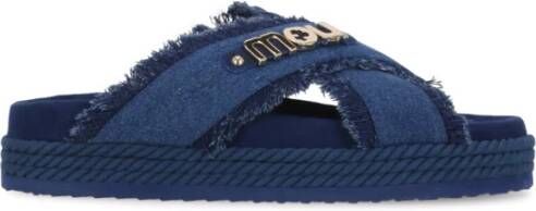 Mou Blauwe Denim Gekruiste Banden Sandalen Blue Dames