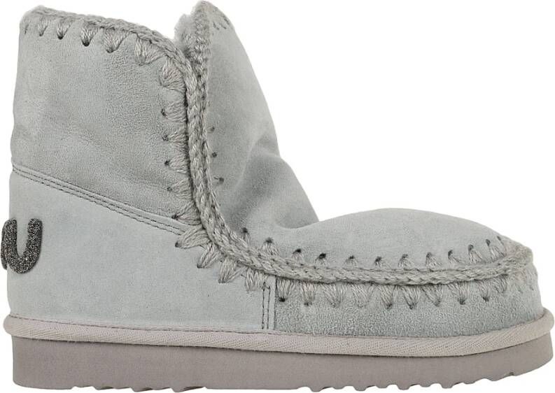 Mou Blauwe Enkellaarzen met Wollen Stiksels