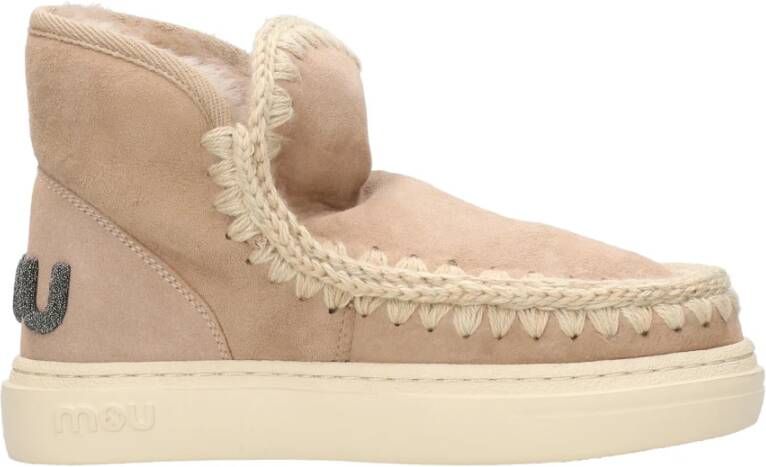 MOU Vachtlaarzen Dames Eskimo Sneaker Bold Glitter Logo Maat: 35 Materiaal: Suède Kleur: Beige - Foto 5