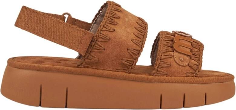 Mou Bruin Leren Plateau Sandalen Haakdetails Brown Dames