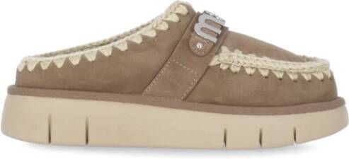 Mou Bruine Suède Pantoffels met Wolsteken Brown Dames