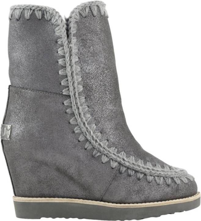 Mou Dames Zilveren Casual Leren Enkellaars Gray Dames