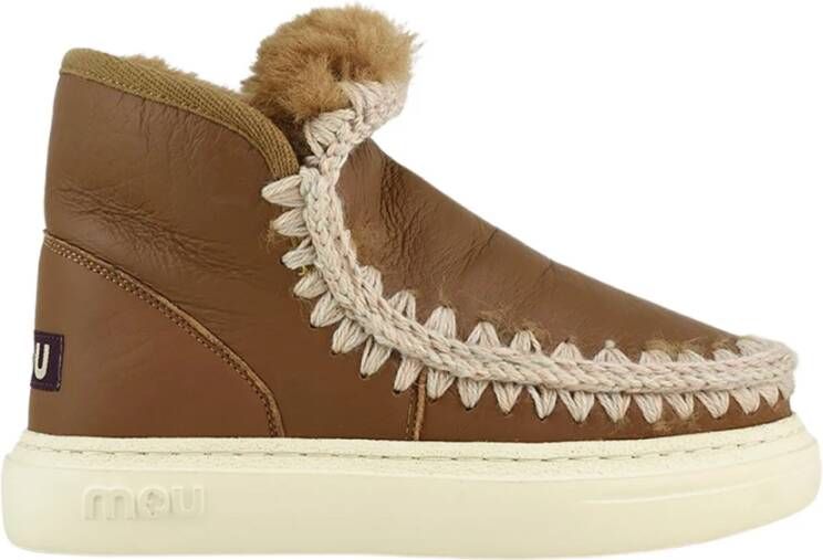 Mou Eskimo Sneaker Bold Haakdetails Dubbelzijdig Schapenvacht Brown Dames