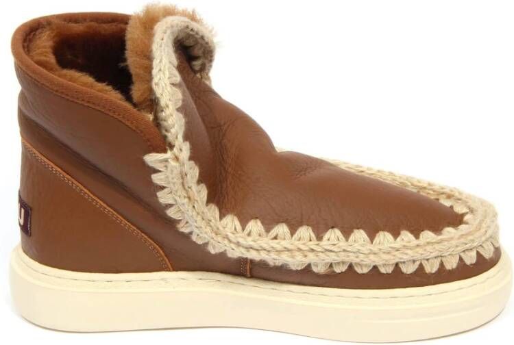 Mou Eskimo Sneaker Bold Haakdetails Dubbelzijdig Schapenvacht Brown Dames