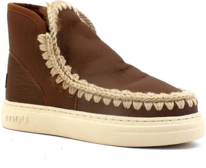 Mou Eskimo Sneaker Bold Haakdetails Dubbelzijdig Schapenvacht Brown Dames