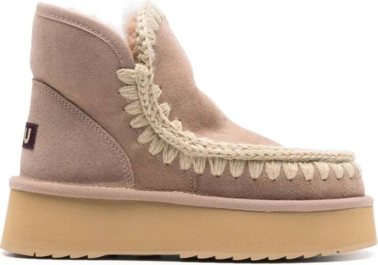 MOU Vachtlaarzen Dames Mini Eskimo Platform Boot Maat: 39 Materiaal: Suède Kleur: Beige - Foto 3