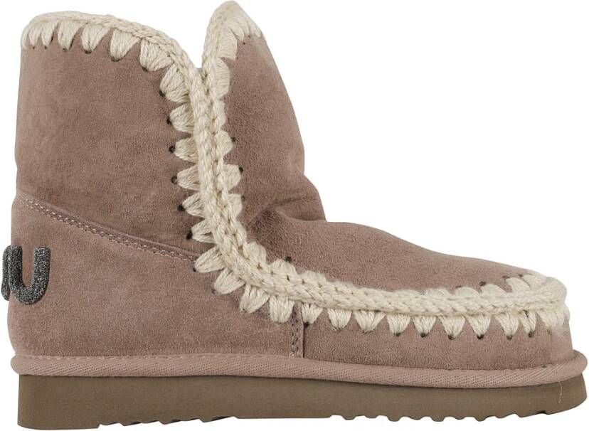 Mou Glitter Logo Low Boot Grijs Suède