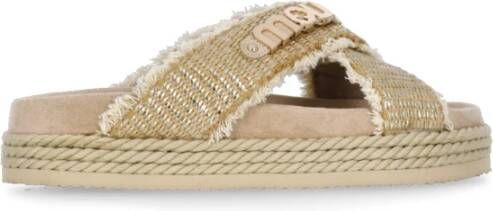 Mou Gouden Raffia Sandalen met Lurex Details