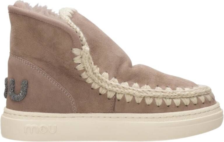 MOU Enkellaarsjes Dames Pantoffels Damesschoenen Suède Eskimo bold glitt Taupe