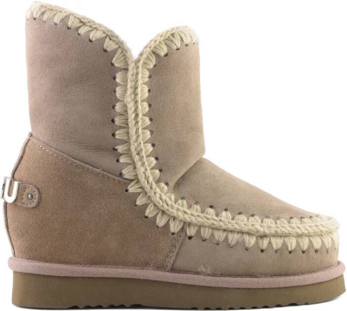 Mou Luxe Shearling Leren Laars met Gehaakte Steek en Metalen Logo Beige Dames