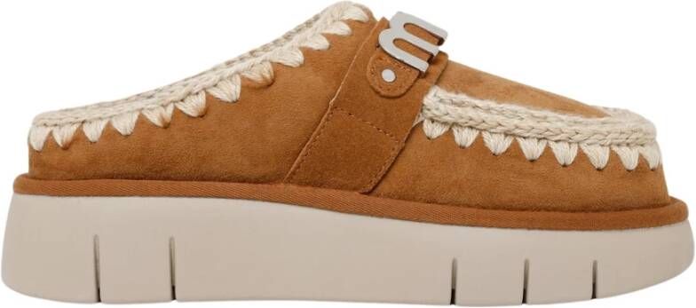 Mou Metalen Logo Cognac Leren Klomp Brown Dames