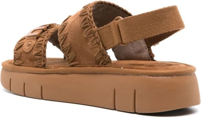 Mou Bruin Leren Plateau Sandalen Haakdetails Brown Dames - Foto 3