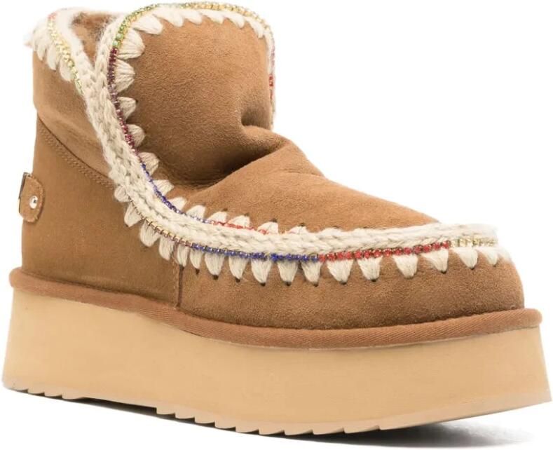 MOU Vachtlaarzen Dames Eskimo 18 Platform Rhinestones Suède Cognac