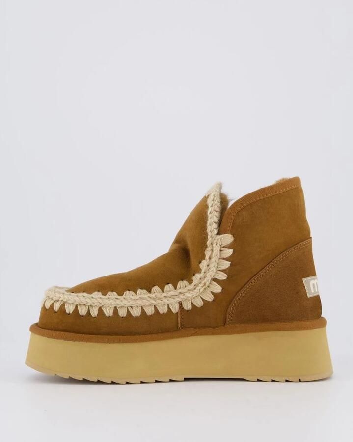 MOU Vachtlaarzen Dames Mini Eskimo Platform Boot Suède Cognac