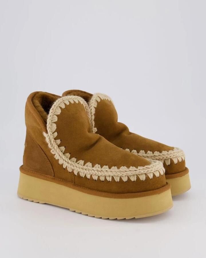 MOU Vachtlaarzen Dames Mini Eskimo Platform Boot Suède Cognac - Foto 6
