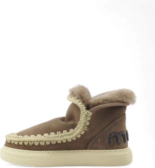 MOU Enkellaarsjes Dames Pantoffels Damesschoenen Suède Eskimo bold glitt Taupe - Foto 4