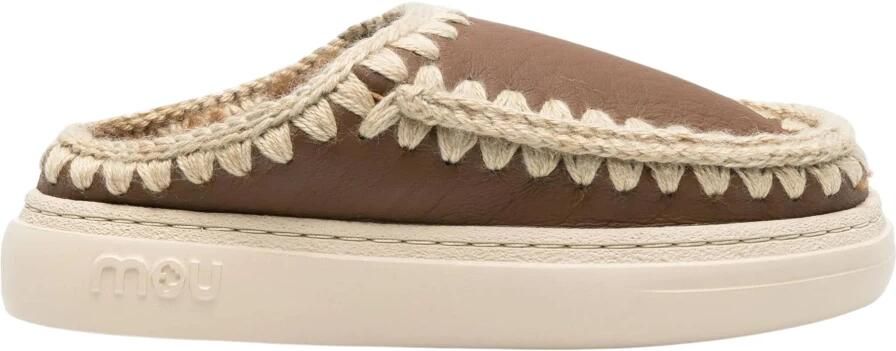 Mou Shearling Leren Pantoffels met Chunky Zool Brown Dames - Foto 2