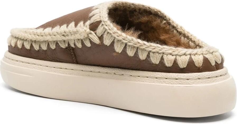Mou Shearling Leren Pantoffels met Chunky Zool Brown Dames - Foto 5