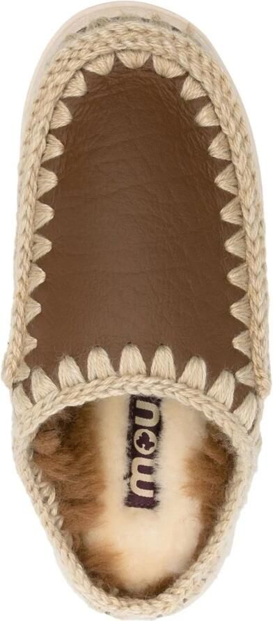 Mou Shearling Leren Pantoffels met Chunky Zool Brown Dames - Foto 3