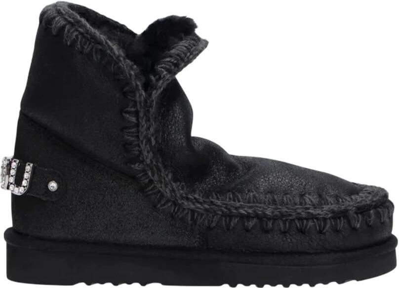Mou Korte Eskimo Laars met Juweel in Zwart Black Dames
