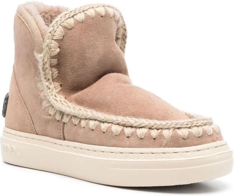 MOU Vachtlaarzen Dames Eskimo Sneaker Bold Glitter Logo Maat: 35 Materiaal: Suède Kleur: Beige - Foto 4