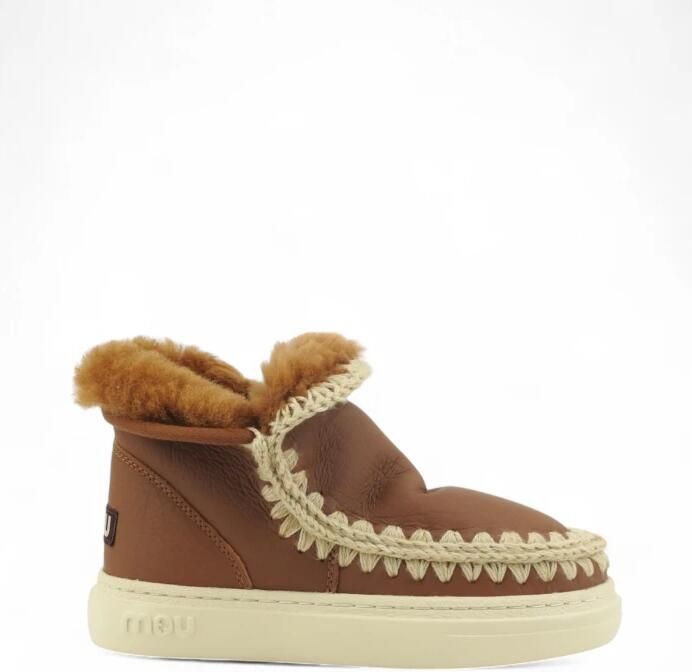 Mou Eskimo Sneaker Bold Haakdetails Dubbelzijdig Schapenvacht Brown Dames
