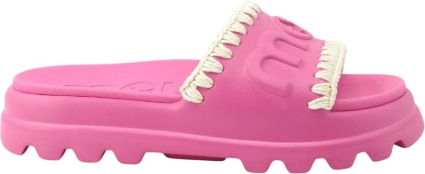 Mou Fuchsia Sandalen met Reliëf Logo Pink Dames