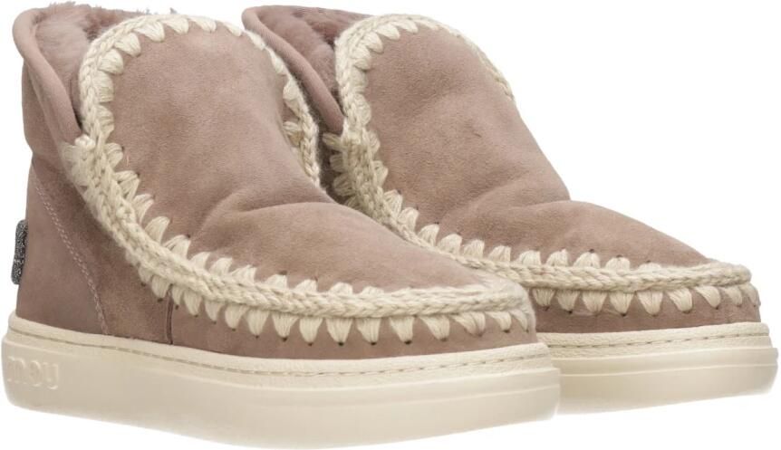 MOU Enkellaarsjes Dames Pantoffels Damesschoenen Suède Eskimo bold glitt Taupe