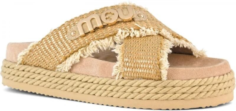 MOU Slippers Dames Criss-cross Raffia Beige