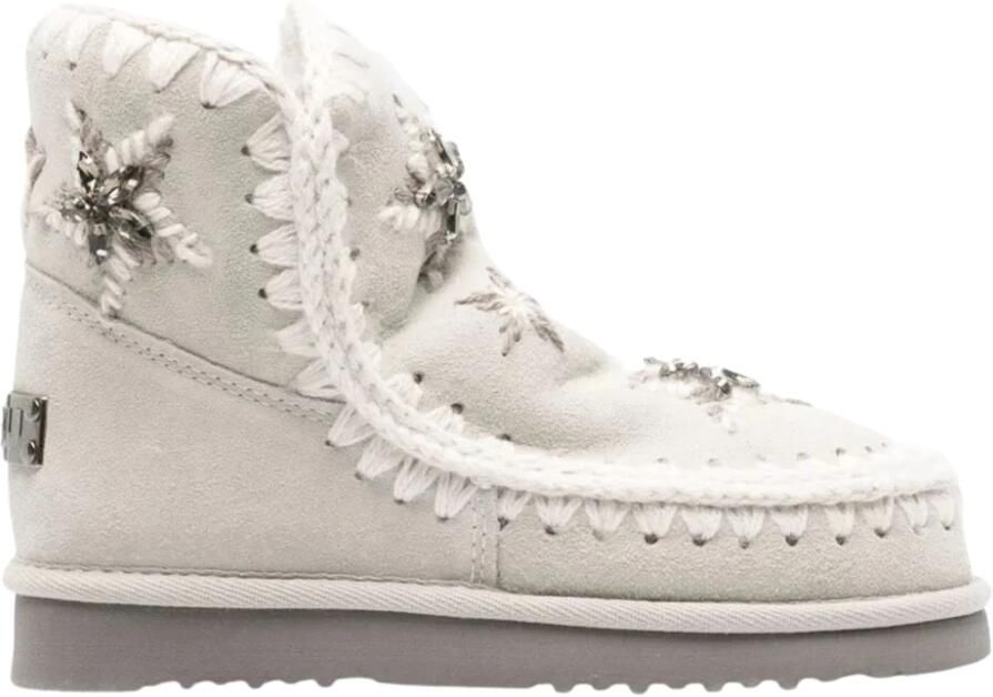 Mou Lichtgrijze Platte Schoenen met Geborduurde Sterren