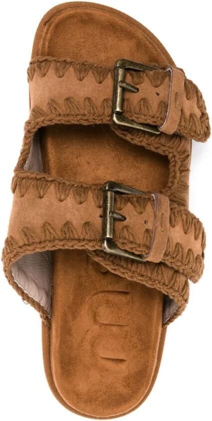 MOU Slippers Dames Low Bio Sandal 2buckles Monoch Suède Cognac - Foto 4
