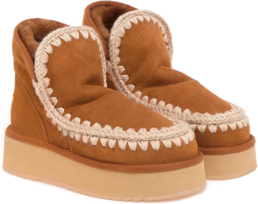 MOU Vachtlaarzen Dames Mini Eskimo Platform Boot Suède Cognac - Foto 7