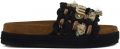 MOU Slippers Dames Monoband Rope Sandal Fringes Textiel Zwart - Zwart