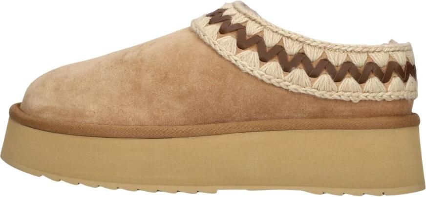 MOU Pantoffels Dames Platform Clog Suede Leather St Suède Beige - Foto 6