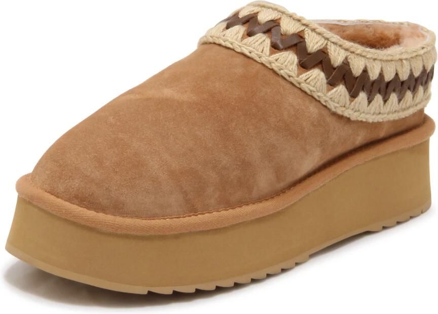 MOU Pantoffels Dames Platform Clog Suede Leather St Suède Beige - Foto 9