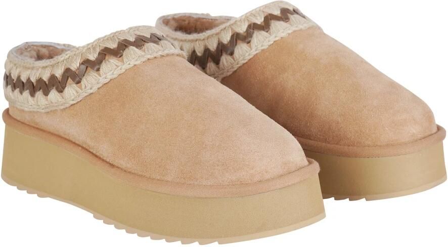 MOU Pantoffels Dames Platform Clog Suede Leather St Suède Beige - Foto 13