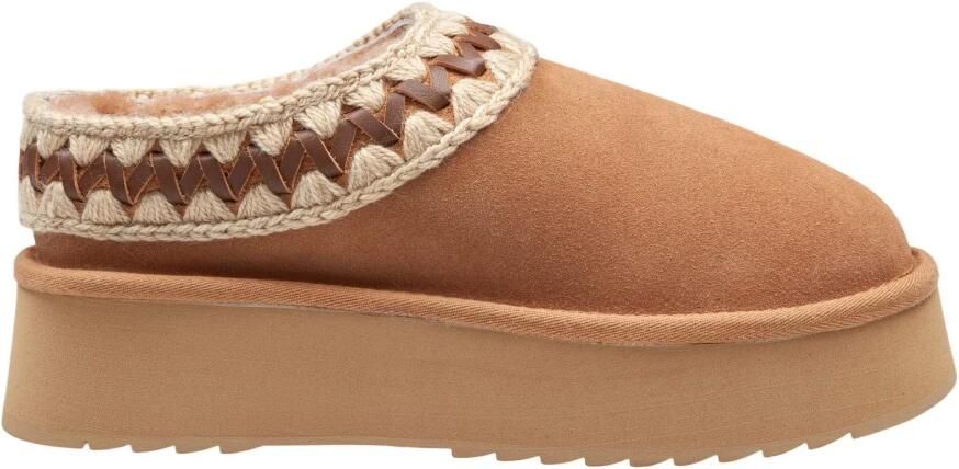 MOU Pantoffels Dames Platform Clog Suede Leather St Suède Beige - Foto 15