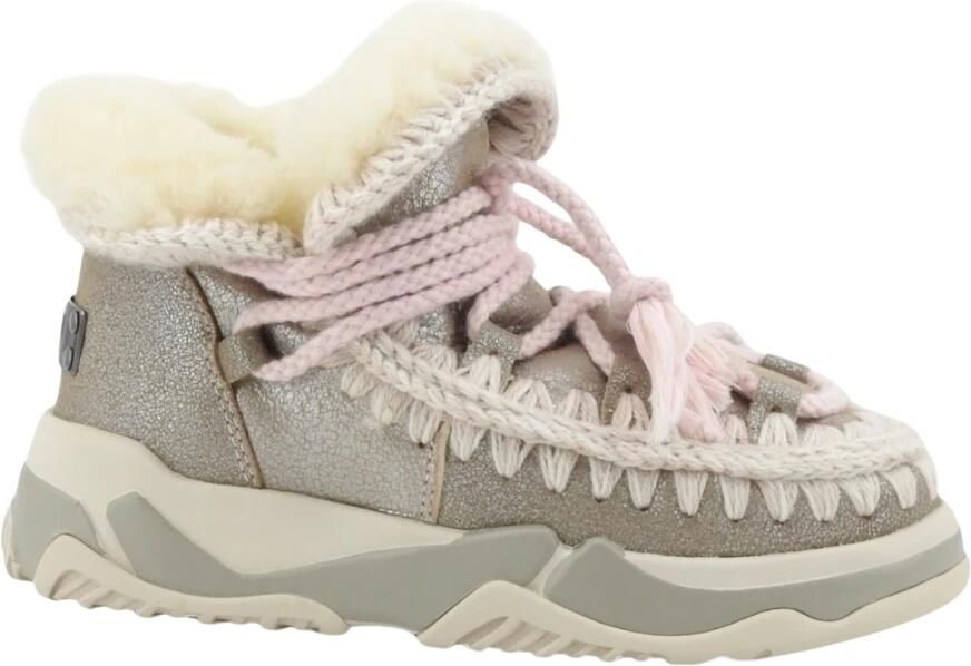 MOU Snowboots Dames Trainer 02 Scoubidoo Lace Leer Zilverkleurig